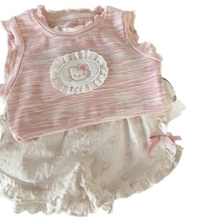 2025 Girl's Summer Korean Style Floral Lace Vest Lace Print All-match Shorts Baby's Summer Two-piece Set
