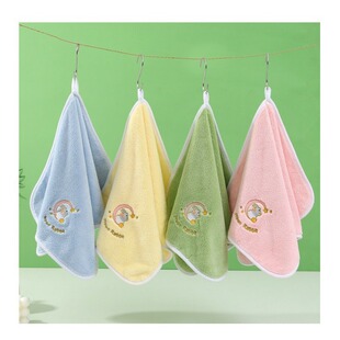 High-end thickened absorbent household soft face washing children's towel cartoon embroidered class a coral fleece children's towel 25*50