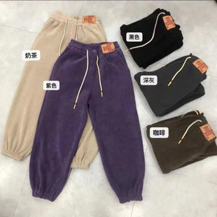 European Cotton Velvet Fleece-Lined Sweatpants Women's Autumn and Winter 2024 New Sweatpants Loose Leg Casual Cashmere Warm Cotton Pants