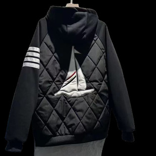 Autumn and Winter Patchwork Sailing Cotton-padded Clothes Academy Style All-match Washed Warm Couple's Hooded Cotton-padded Jacket Trendy Solid Color Jacket