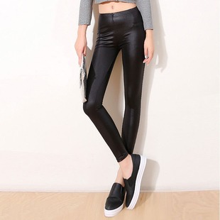 2022 European and American Women's Imitation Leather Leggings Slim Fit High Waist Imitation Leather Pants 240 Jin Chubby Sister Wear Slim Leggings