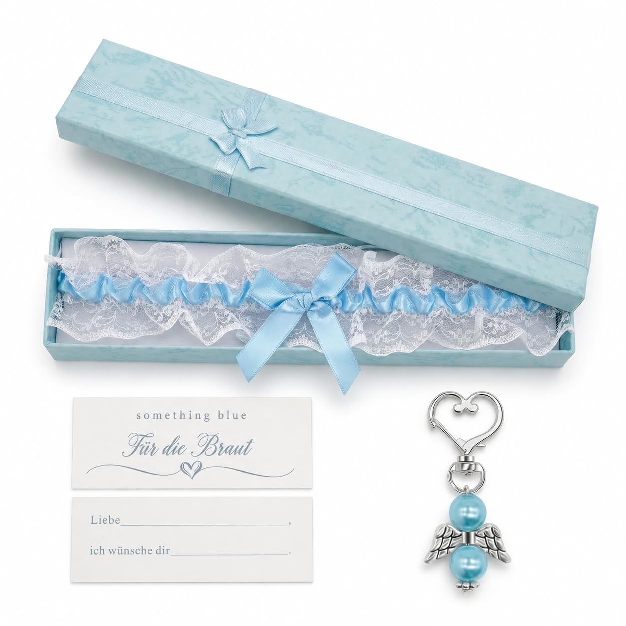 Wedding Gift Keychain Heart-Shaped Lobster Clasp Blue Pearl Angel Wings Keychain Love Angel Keychain