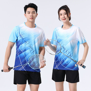Badminton clothing suit quick-drying 2024 competition clothing men's and women's half-sleeve top table tennis clothing printing
