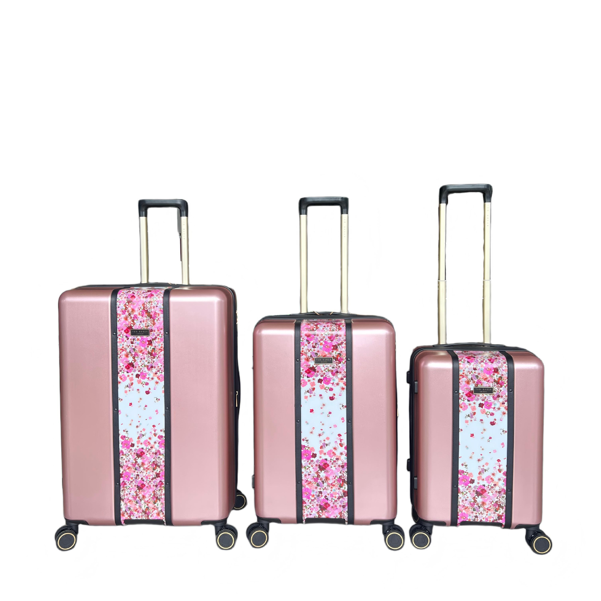 Rose Gold Floral Trolley Suitcase Three-Piece Set Women's Travel Suitcase Password Lock Suitcase Retro Carry-On Suitcase Fashionable Ins