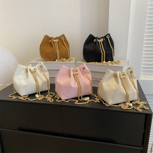 Drawstring Western Fashion 2023 Новый вельветовый карамельный цвет большой емкости цепочка для отдыха сумка через плечо на одно плечо
