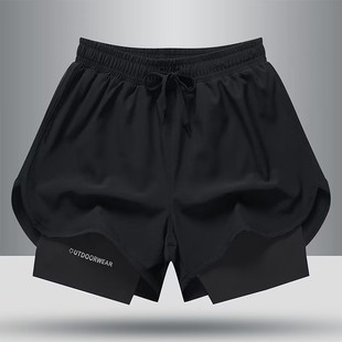 Sports Shorts Men's American Fitness Running Pants Lined with Fake Two-piece Training Anti-walking Three-point Basketball Casual Shorts