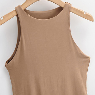 Summer New Slim-Fit Round Neck Vest Jumpsuit Outer Wear Slim Sleeveless Strap Solid Color Base Shirt Stretch Top