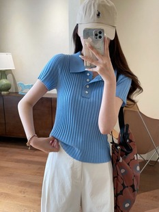 Paper-Thin Fashionable Slim-Fit Short-Sleeve Polo Shirt Dopamine Knit T-Shirt Collar Knit Short-Sleeve Women's New