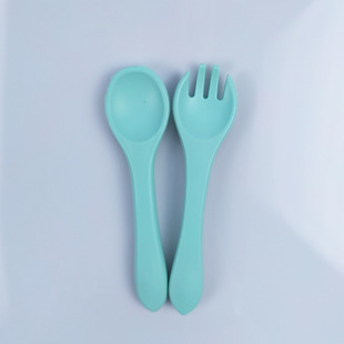 Factory Direct Sales Baby Silicone Spoon and Fork Kidsren's Food Feeding Tableware Infant Eating Training Spoon and Fork