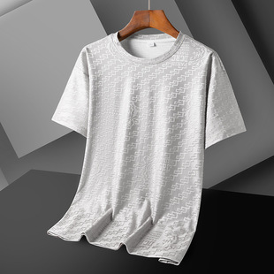 Men's Ice Silk Short-sleeved T-shirt Men's Summer New Casual Pullover Crewneck Half-sleeved T-shirt Short-sleeved All-match Men's Top
