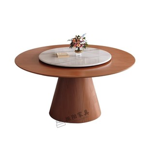 Middle Ancient Style Ash Wood Solid Wood Round Table Dining Table and Chair Combination Household Rock Plate Turntable Cherry Color Black Large Round Table