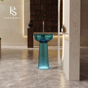 Pensen Transparent Resin Colorful Column Basin Floor-standing Artificial Stone Wash Basin Wash Basin Art Basin Crystal Basin