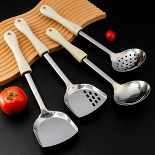 430 stainless steel plastic handle spatula soup spoon kitchenware spatula spoon suit household cooking spatula kitchen supplies