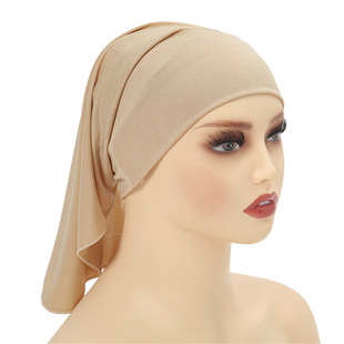 AliExpress new women's base elastic long tail hat can hide hair headscarf hat Muslim elastic hat