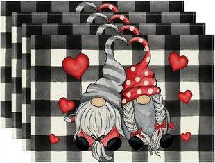 Buffalo check heart-shaped goblin Valentine's Day placemat 30*45CM linen Christmas holiday tablecloth vintage