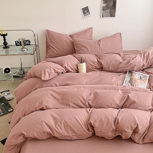 Cross-border Amazon skin-friendly wash cotton double solid color four-piece quilt cover student bedroom three-piece factory wholesale
