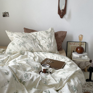 Korean Style Vintage Floral Pastoral Style Pure Cotton Bed Four-piece Set Cotton Bed Sheet Quilt Cover Bedding Three-piece Set
