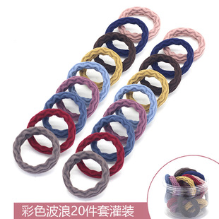 High Elastic Seamless Adult Hair Ring Internet Celebrated Jacquard Hair Wavy Rubber Tendon Simple Color Thick Hair Rope Batch