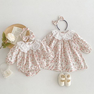 2025 Spring Baby Clothes Climbing Wear Baby Girl's Wrap Fart Clothes Harper Girl's Korean Long Sleeve Sisters' Clothes Spring and Autumn