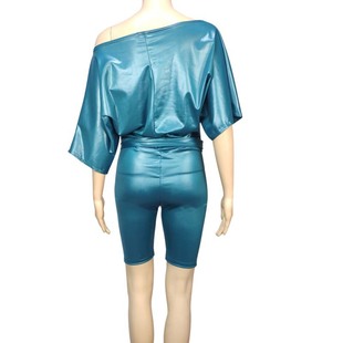 2024 cross-border AliExpress Women's European and American spring and summer black imitation pu matte imitation leather oblique shoulder jumpsuit with belt