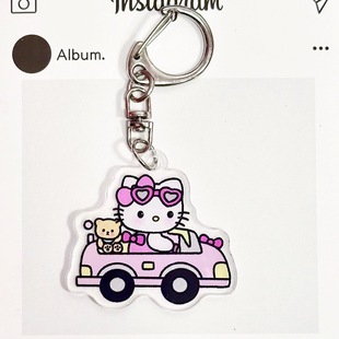 Hello Kitty Car Keychain Transparent Double-sided Acrylic Cute Girl Bag Pendant Ornaments Ins Accessories