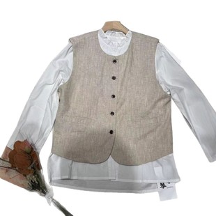 New Artistic Simple Linen Vest Solid Color Single-breasted All-match Casual Sleeveless Vest for Women