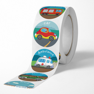 500 sheets/roll cartoon tractor car learning English stickers self-adhesive children's toy reward praise stickers