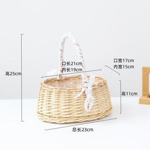 Portable wooden flower basket picnic fruit basket woven basket home living room decoration storage basket flower flower arrangement basket