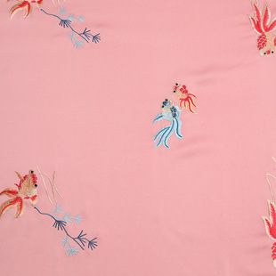 Imitation Acetic Acid Cloth Chinese Style Small Goldfish Embroidered Cloth Spring and Summer Skirt Cloth