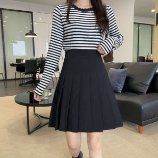 Store Hot-Selling Plus Size Black Skirt A-Line Skirt for Women Spring and Summer Draped Bm Preppy Style Mid-Length Skirt for Fat mm to Look Slim