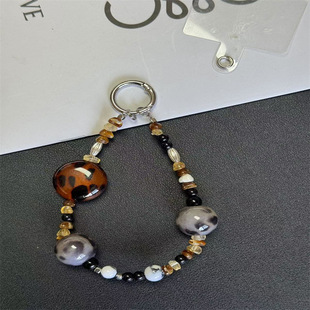 amber ins mobile phone lanyard beaded mobile phone chain chain retro ccd camera leopard pendant