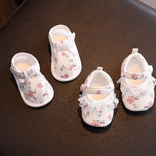 Baby Women's Sandals Summer Lace Camellia Little Princess Shoes Baby Soft Bottom Anti-drop 0-12 Months Spring and Autumn Single Cloth Shoes