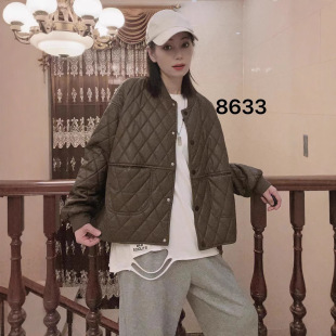 Commuter All-match pu leather quilted line diamond grid stand collar long sleeve coat women's 2024 autumn new loose leather coat