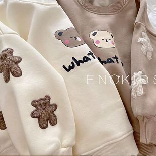 Thin/Fleece-lined Sweatshirt Autumn and Winter Korean Style Fake Two-piece Long-sleeved Half-high Collar Cotton Thickened Top for Boys and Girls