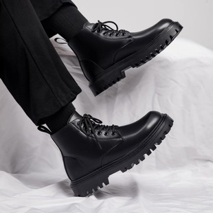Men's High-top Martin Boots Summer Black British Tooling Leather Boots Men's High-end All-match Side Zipper Rider Motorcycle Boots