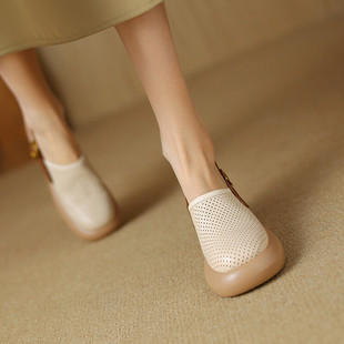 Spring 2024 New Retro Women's Shoes Foreign Trade Cross-border Soft Leather Niche Light Luxury Sandals Outwear plus size Fashion Sandals