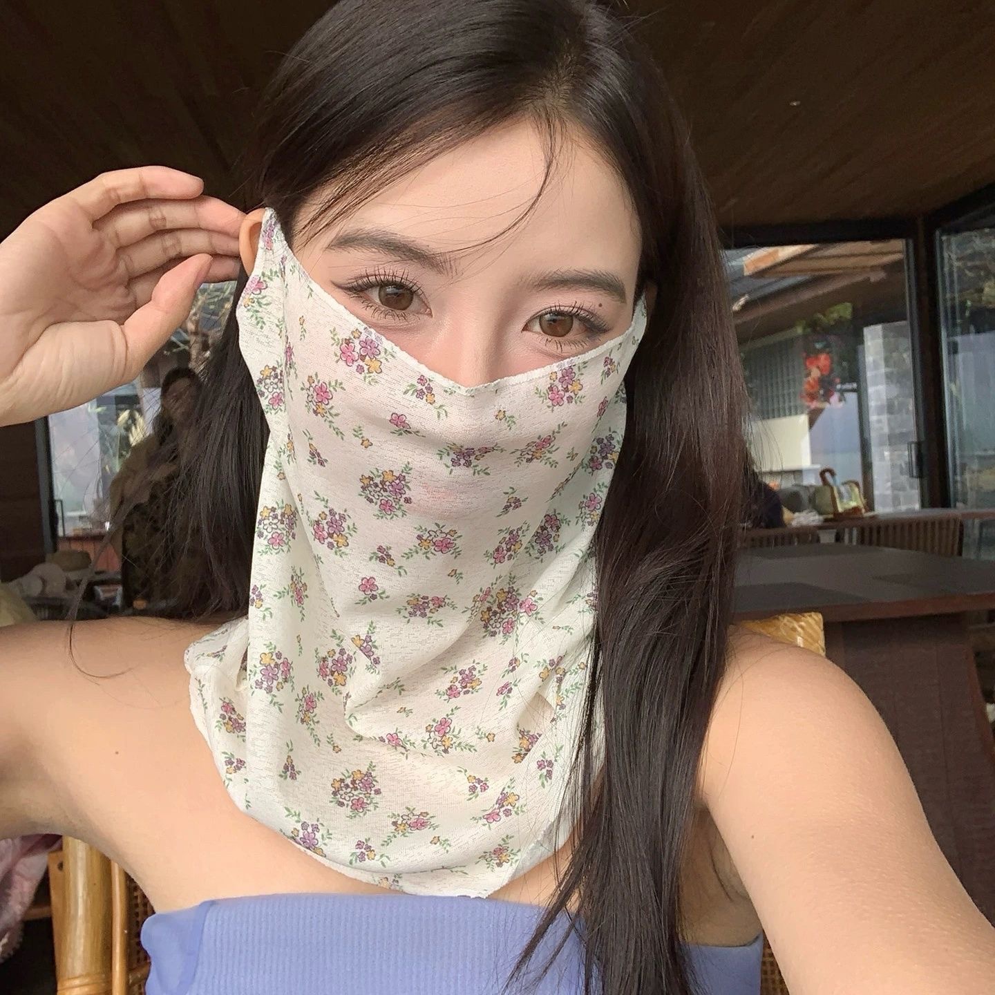 New Style Small Floral Summer Sun Protection Mask, Full Face Uv Protection, Thin Face-Covering Veil Mask for Women, Neck Protection