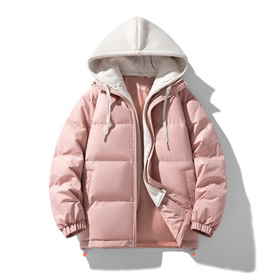 2024 New Warm fleece-lined Thickened Comfortable Breathable Fashion Casual Warm Couple Fake Two-piece Hooded Cotton