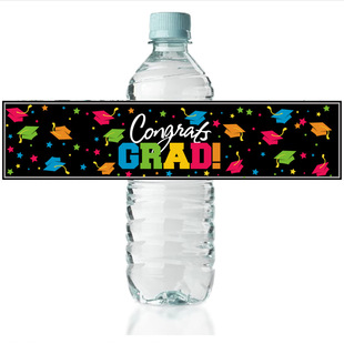 2024 graduation season mineral water bottle bottle stickers rectangular black gold wrapping paper party supplies decorative stickers wholesale