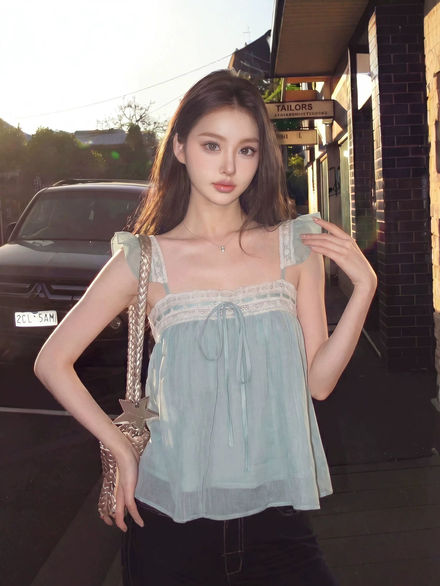 Pure Desire Korean Style Lazy Lace Patchwork Tie Strap Camisole for Women, Summer Design, Loose Fit, Slimming Top