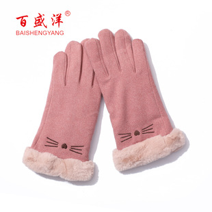 ins Autumn and Winter Embroidered Cat Cute Student Fashion Warm Korean Style Spot Windproof Cold-proof Riding Driving Gloves