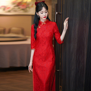 2024 autumn and winter new red cheongsam toast dress bride high-end engagement wedding dress dress