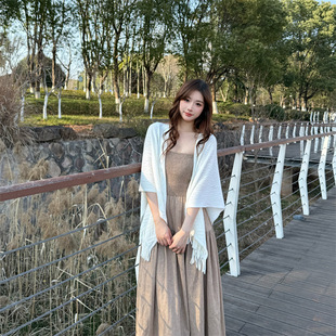 Fresh Art Style Spring and Summer Thin Hollow Tassel All-match creamy-white Shawl with Cheongsam Cardigan Cape Scarf