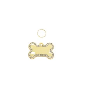 New ins Style Anti-lost Identity Engraving Brand Metal Diamond Bone Dog Brand Jewelry Golden Pet Collar Pendant