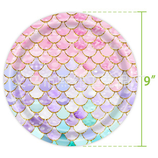 2022 new fish scale mermaid mermaid birthday party supplies paper cup tissue paper plate tableware suit