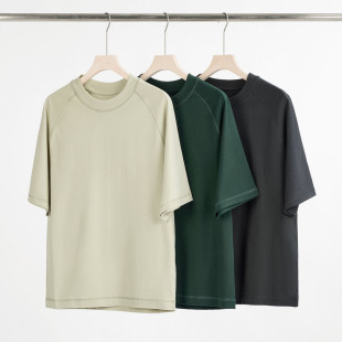 Heavy 300g cotton raglan short sleeve T-shirt men's summer youth Japanese retro loose men's half sleeve top