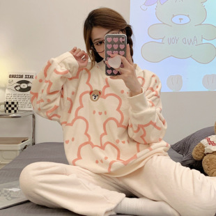 Foreign trade coral fleece pajamas for women autumn and winter New cute Yugui dog fleece-lined thickened warm flannel home Wear factory