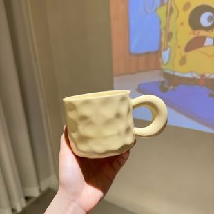 French Cream Bear Mug Fat Handle Ceramic Cup Large Capacity Simple Milk Cup for Men and Women Students