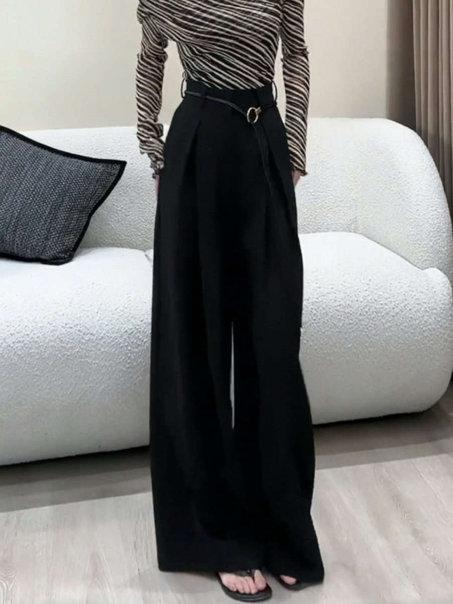 Spring New Style Korean-Style Women's Fashionable and Elegant Zebra Print One-Shoulder Long-Sleeved T-Shirt and Wide-Leg Pants Two-Piece Set