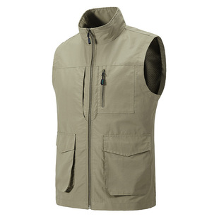 Multi-Pocket Vest Men's Outdoor Spring and Autumn New Jacket Sleeveless Collar Loose plus size Fishing Photography Military Vest